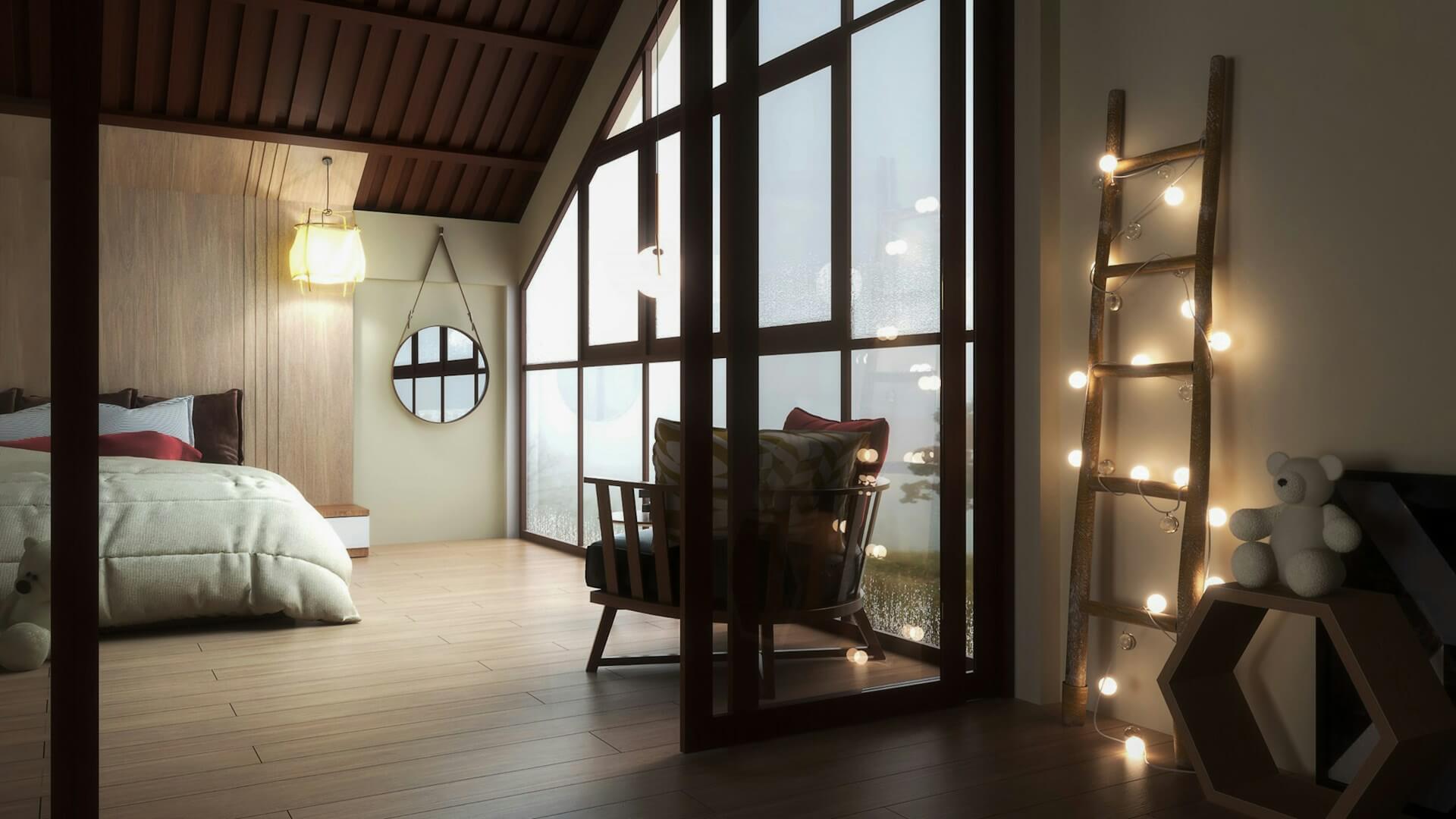 Světelný řetěz v ložnici pro náladové osvětlení